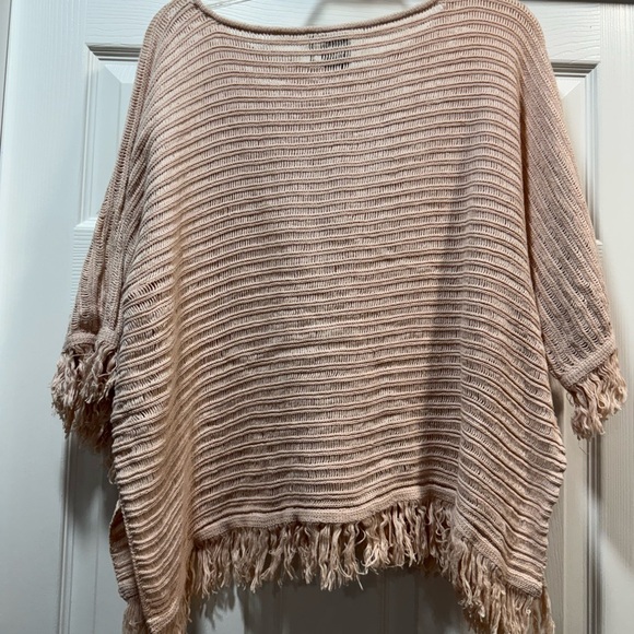 Anthropologie Pink Crew Neck Sweater with Boho Fringe - Picture 2 of 8
